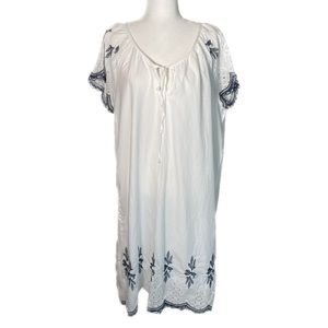 CW Classics White Navy Peasant Boho Embroidered Floral Lace Dress Size 1X